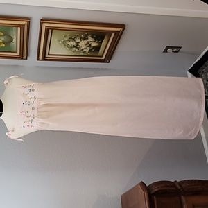 Lanz of Salzburg vintage pink linen gown lingerie ties at shoulder